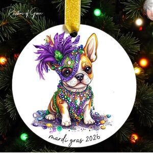 Mardi Gras Bull Terrier Christmas Ornament – Dog Lover Keepsake, Personalized